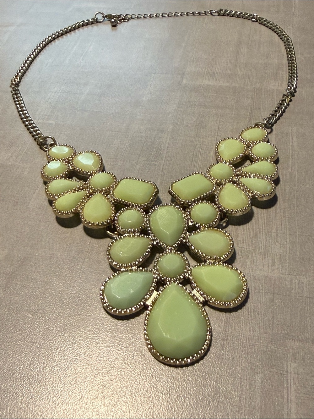 Vintage Gold-Trim Pale Green Statement Necklace